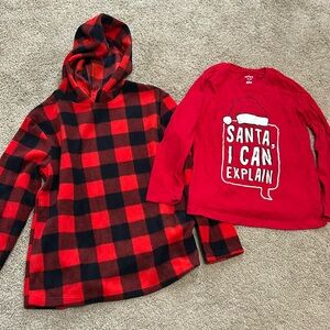 Kids flannel fleece hoodie and Santa shirt size 6